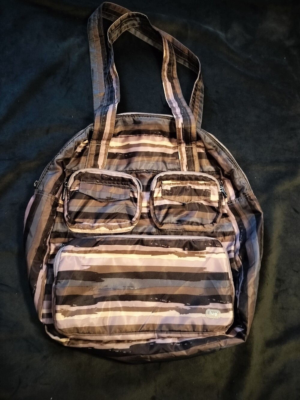 Lug Puddle Jumper Striped 3 Pocket Tote Bag in Gray Striped Lightweight